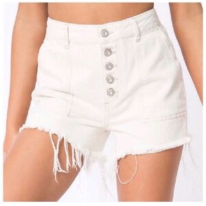 We The Free High Waist Jesse Carpenter Button Down Cream Shorts